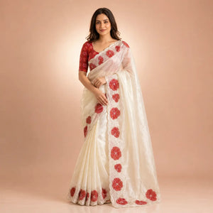 Floral Applique Sequin Saree