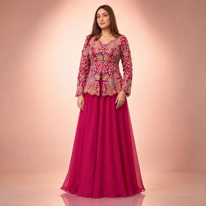 Sequin Paisley Peplum Sharara Set