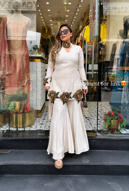 Rosette Embroidered Crepe Sharara