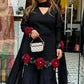Rosette Embroidered Crepe Sharara