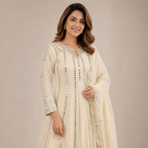 Ivory Mirror Work Jacket Lehenga