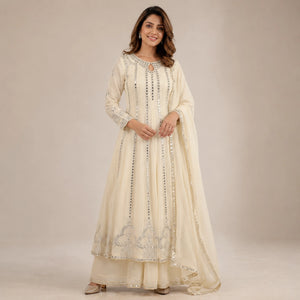 Ivory Mirror Work Jacket Lehenga