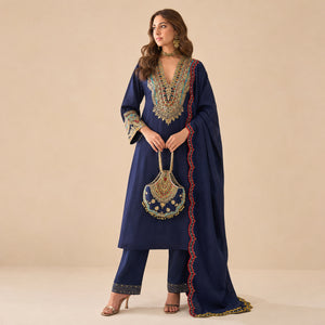 Navy Tribal Embroidered Sharara