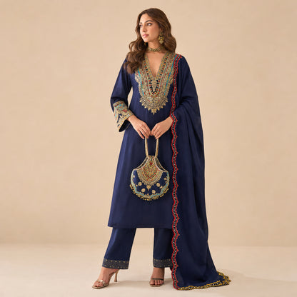 Navy Tribal Embroidered Sharara