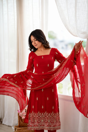 Crimson Sequin Beaded Kurta Suit