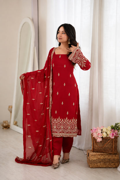 Crimson Sequin Beaded Kurta Suit