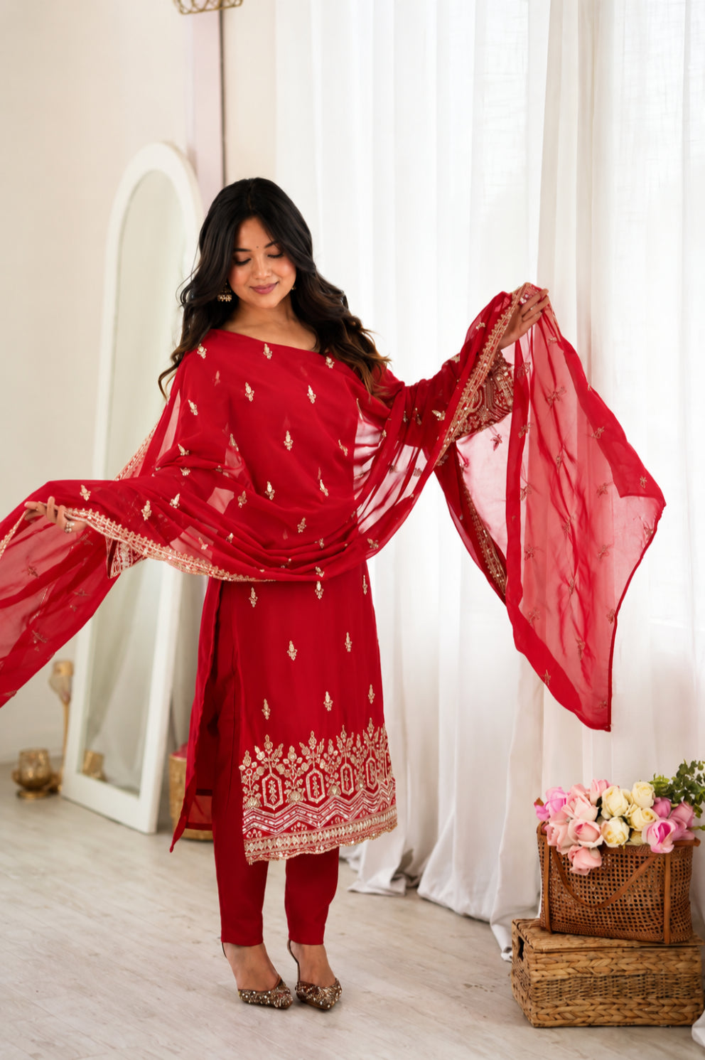 Crimson Sequin Beaded Kurta Suit
