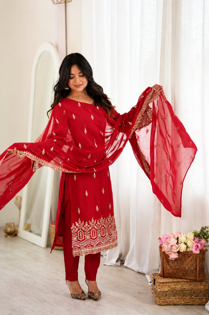 Crimson Sequin Beaded Kurta Suit