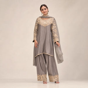 Grey Moti Embroidered Farshi Set