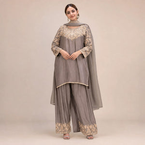 Grey Moti Embroidered Farshi Set