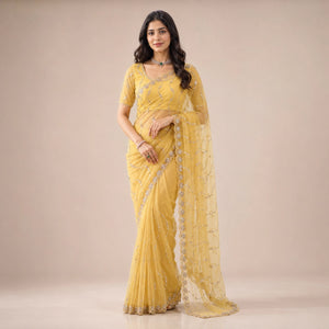 Sequin Vine Embroidered Net Saree