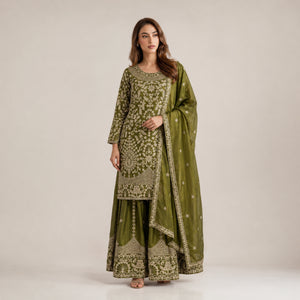 Embroidered GMY Silk Sharara Palazzo Set with Dupatta