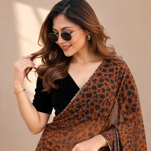 Leopard Print Georgette Saree