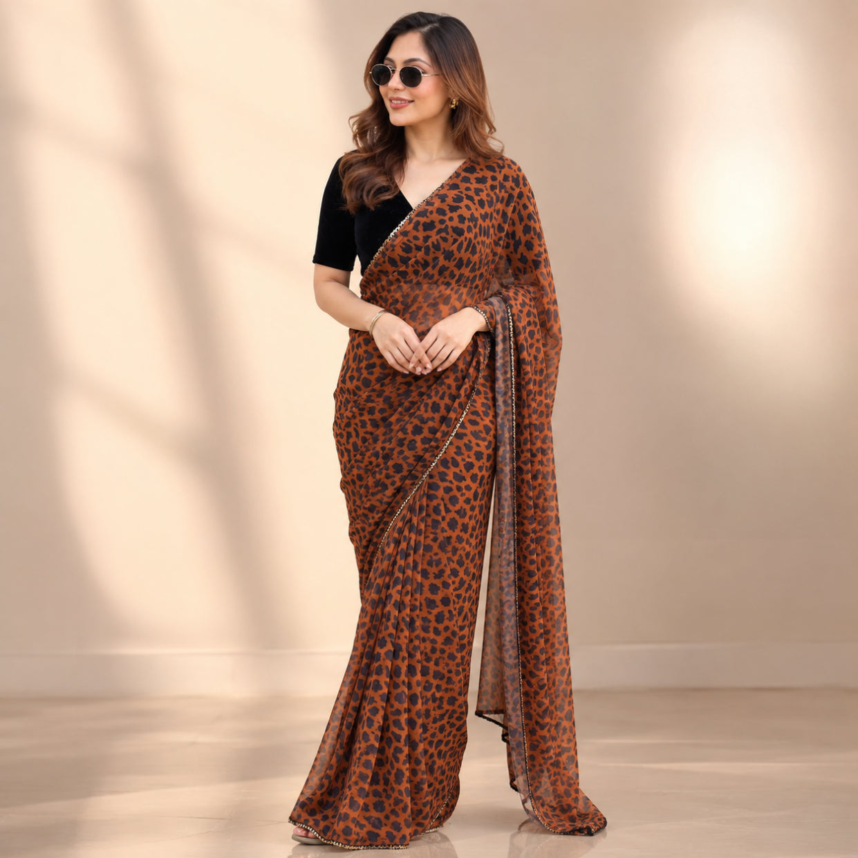 Leopard Print Georgette Saree