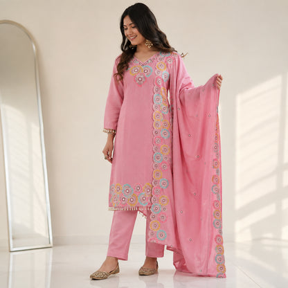 Floral Sequin Chiffon Suit Set