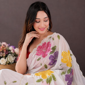 Ivory Floral Beaded Saree