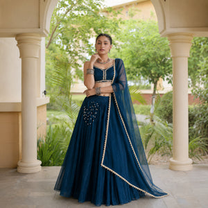 Pearl Trim Organza Lehenga Set
