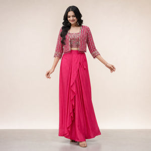 Embroidered Koti Ruffle Skirt Set