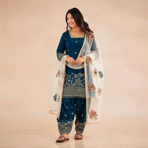 Teal Farshi Palazzo Suit Set