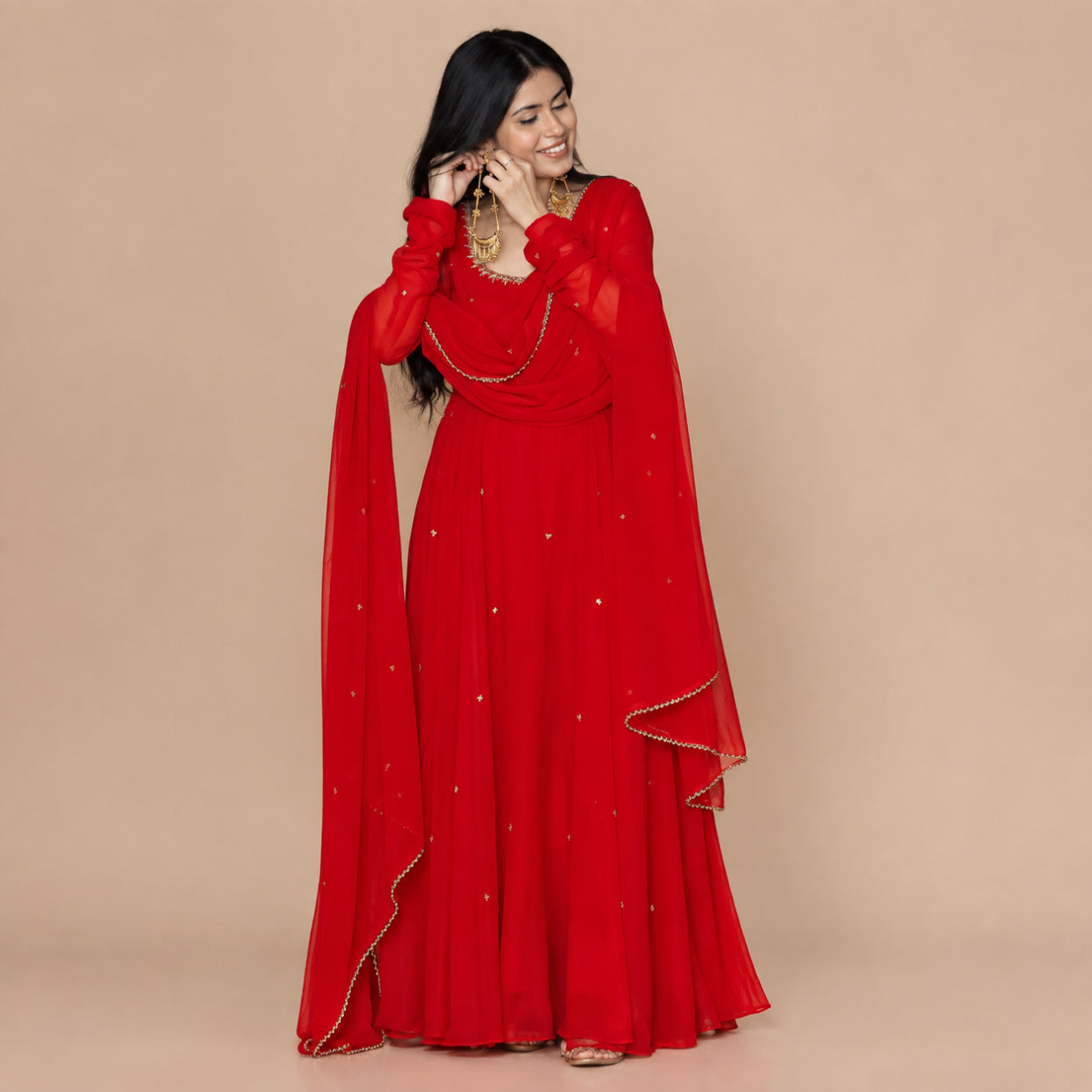 Red Sequin Georgette Anarkali