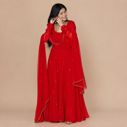 Red Sequin Georgette Anarkali
