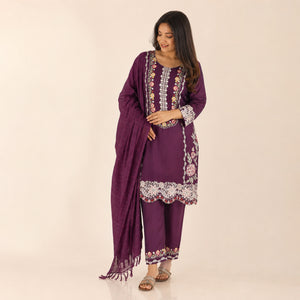 Rayon Satin Threadwork Suit