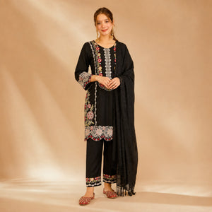 Rayon Satin Threadwork Suit