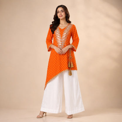 Orange Asymmetric Mirror Lehenga