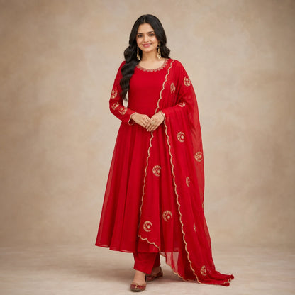 Crimson Gota Moti Anarkali Gown