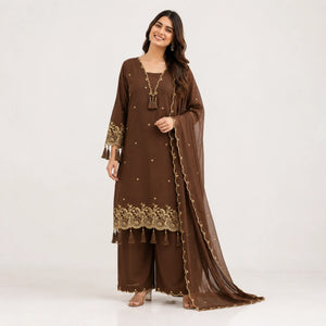 Brown Embroidered Rayon Suit