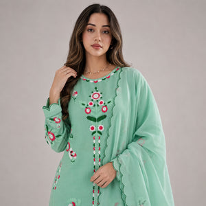 Mint Chikankari Floral Suit