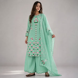 Mint Chikankari Floral Suit
