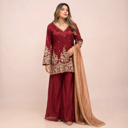 Maroon Sequin Sharara Set