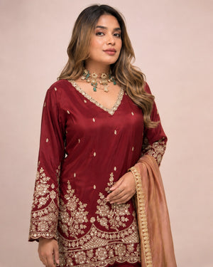 Maroon Sequin Sharara Set