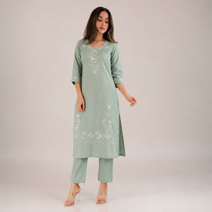 Floral Embroidered Cotton Kurta