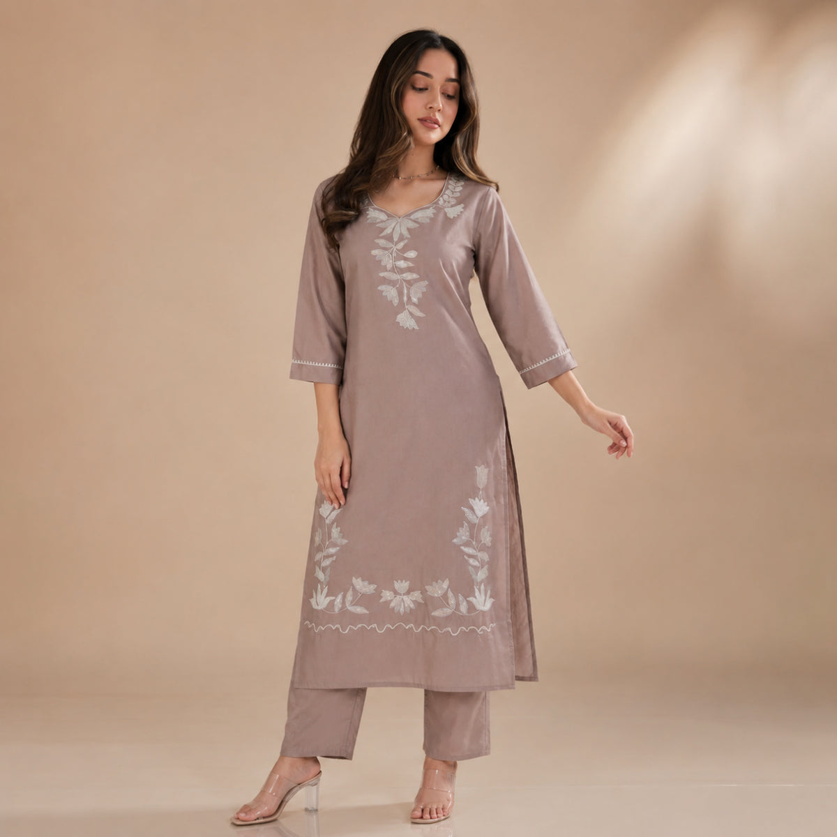 Floral Embroidered Cotton Kurta
