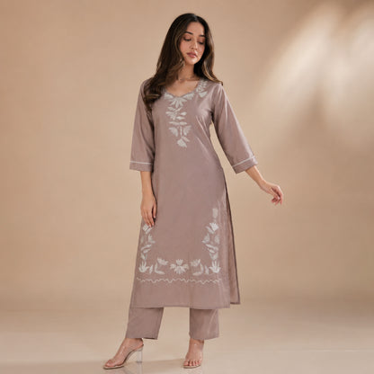 Floral Embroidered Cotton Kurta
