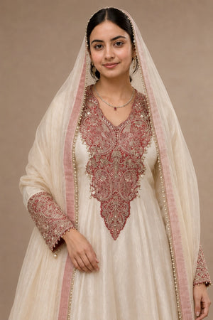 Ivory Cording Anarkali Gown