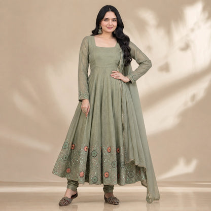 Sage Floral Sequin Anarkali