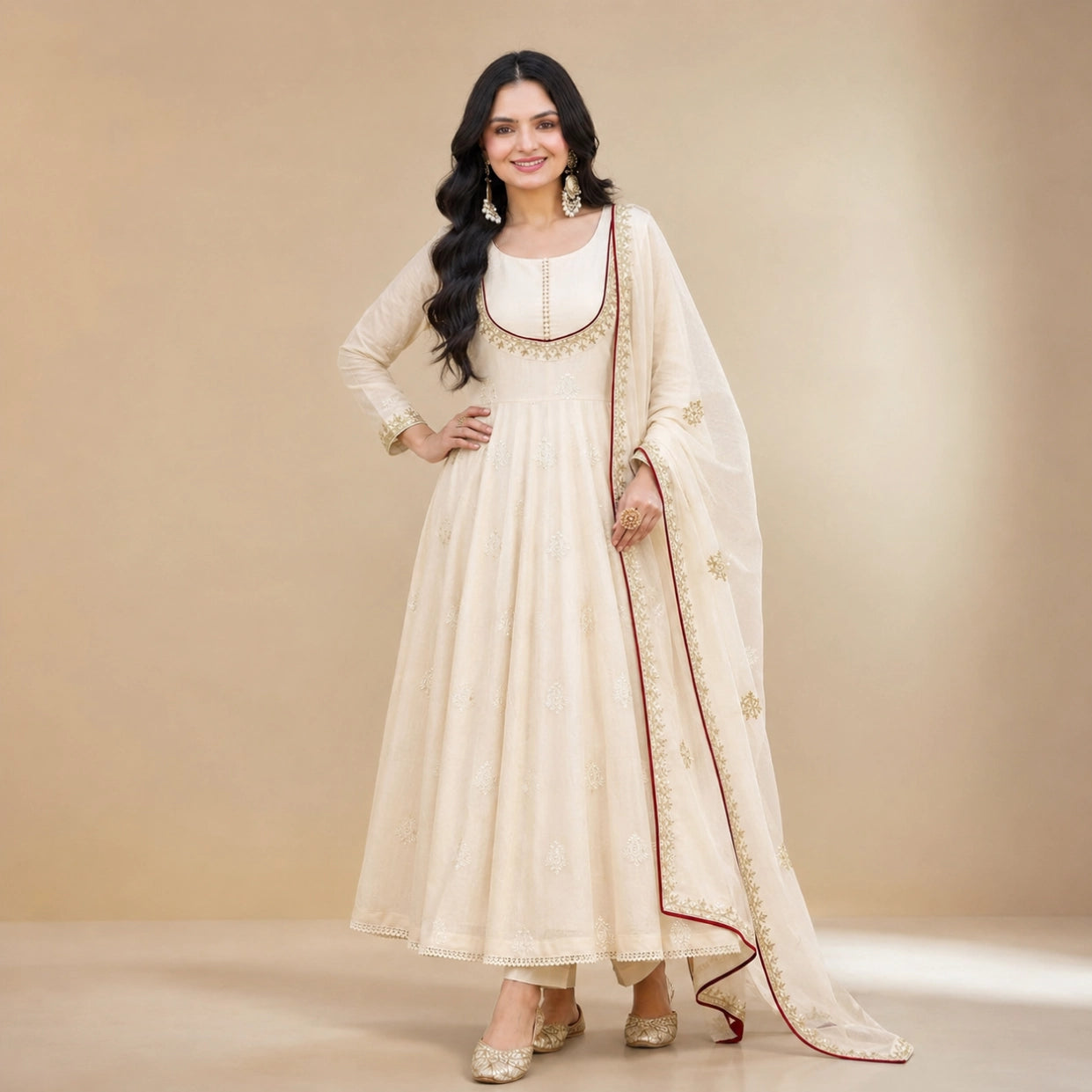 Ivory Gold Thread Anarkali
