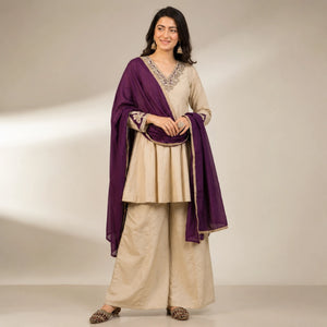 Beige Pearl Sharara Set