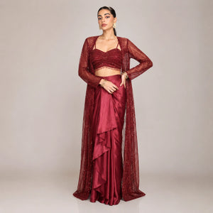 Wine Sequin Shrug Co-ord Set