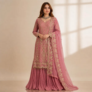 Embroidered Kurta Palazzo Set with Moti Work