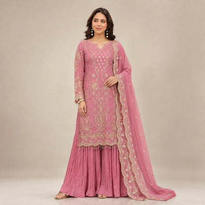 Embroidered Kurta Palazzo Set with Moti Work