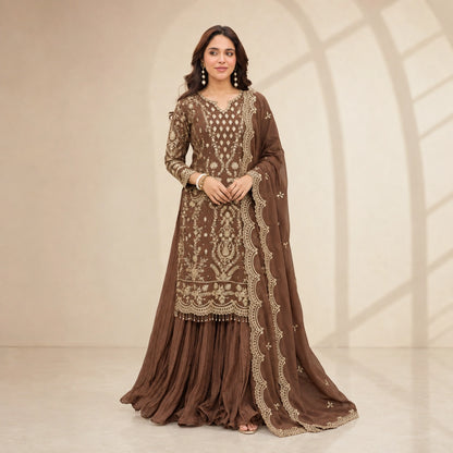 Embroidered Kurta Palazzo Set with Moti Work