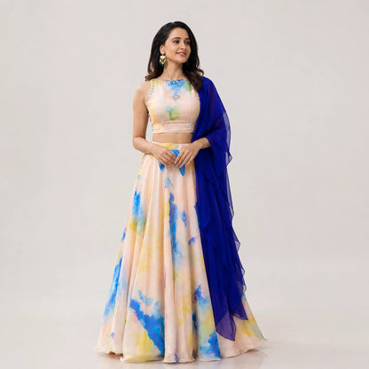 Watercolor Print Organza Lehenga Set