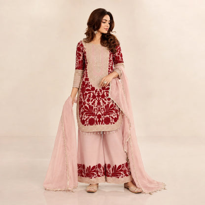 Blush Pink Chain Stitch Kurta Palazzo Set