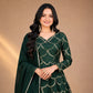 Emerald Green Embroidered Chanderi Gown Set with Open-Back Detail