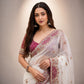 Ivory Applique Scallop Saree