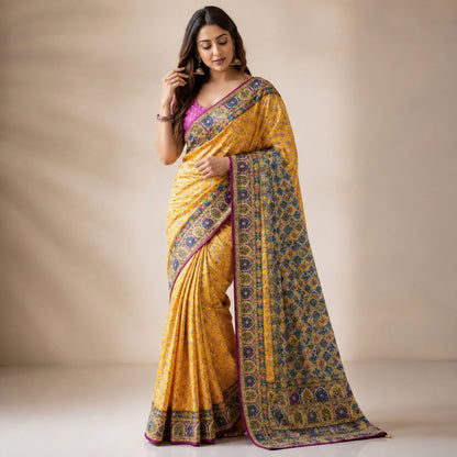 Mustard Zari Mirror Saree